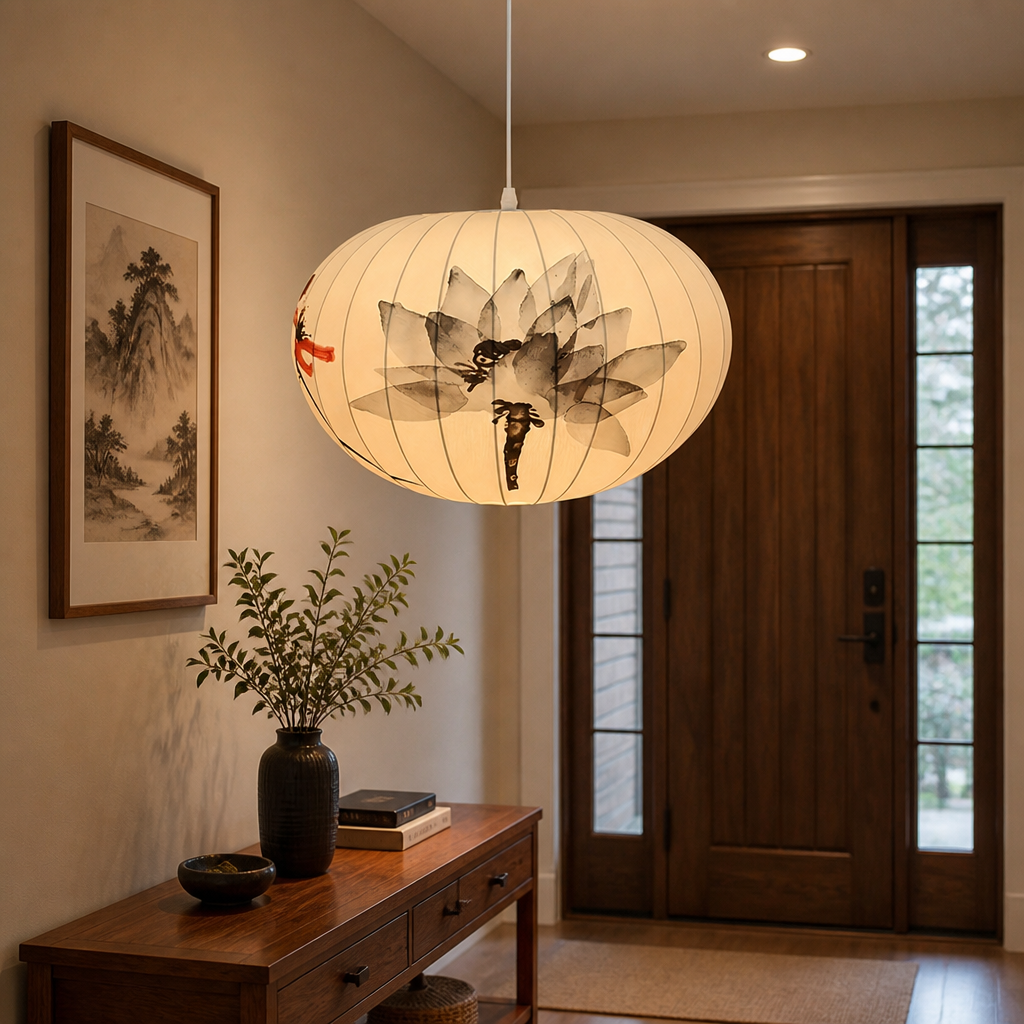 Ink Wash Lotus Pattern Pendant Light