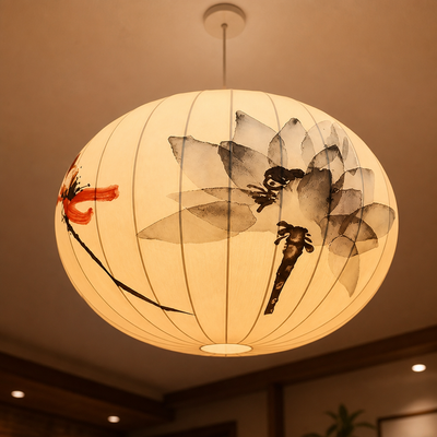Ink Wash Lotus Pattern Pendant Light