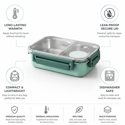 Insulated Food Container Leak-Proof Lid Compact Lightweight Dishwasher Safe