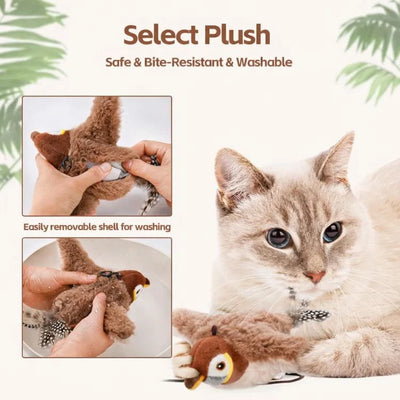 Interactive Cat Toy Lifelike Wings & Bird Sounds USB Rechargeable