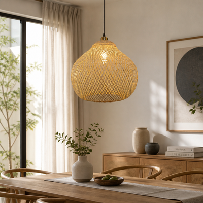 Japandi Bamboo Woven Pendant Light