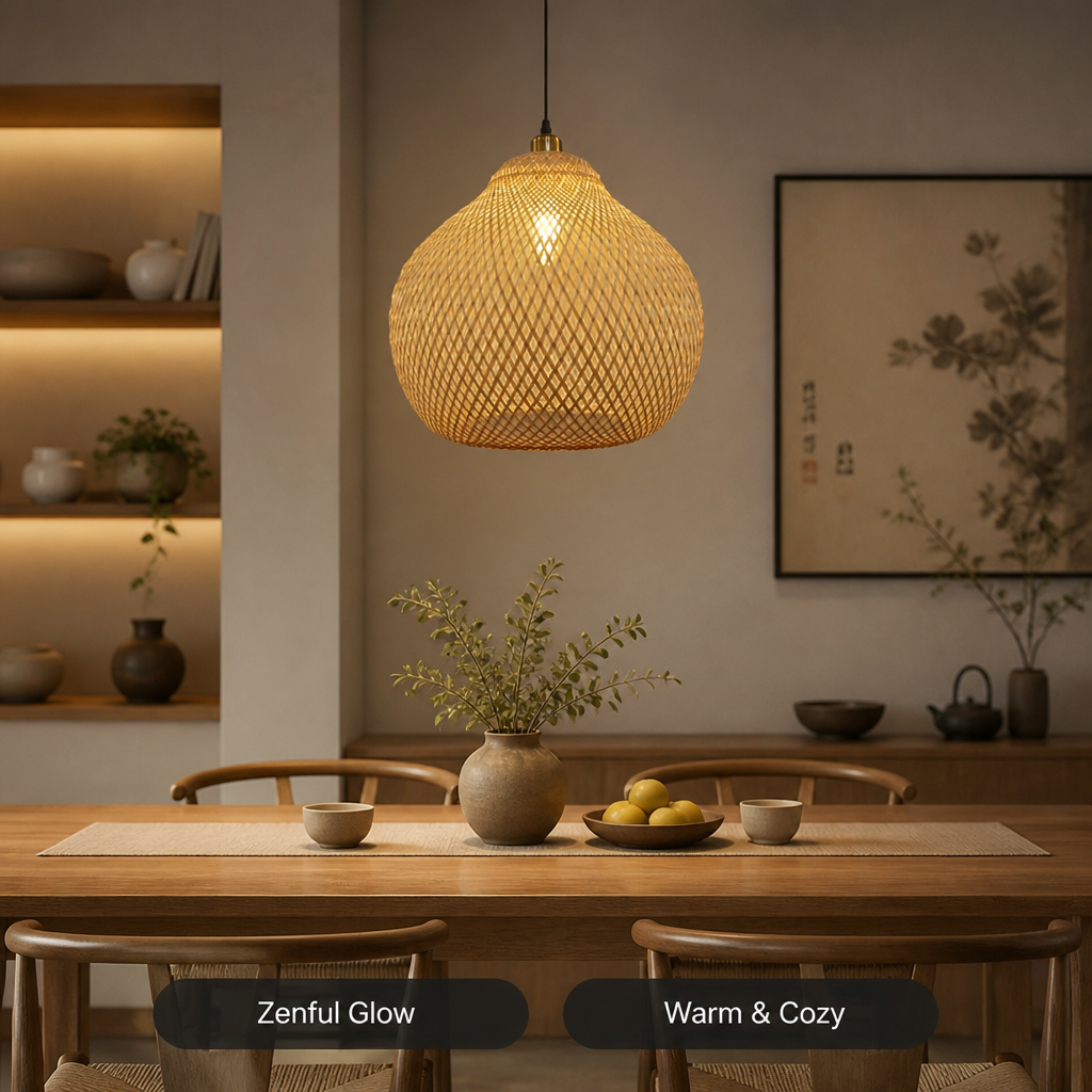 Japandi Bamboo Woven Pendant Light