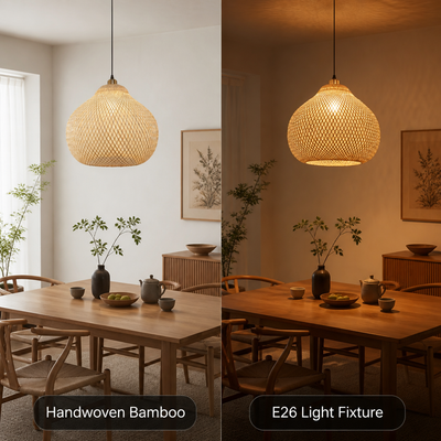Japandi Bamboo Woven Pendant Light