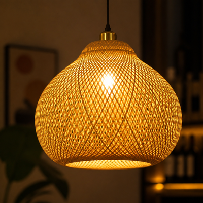 Japandi Bamboo Woven Pendant Light