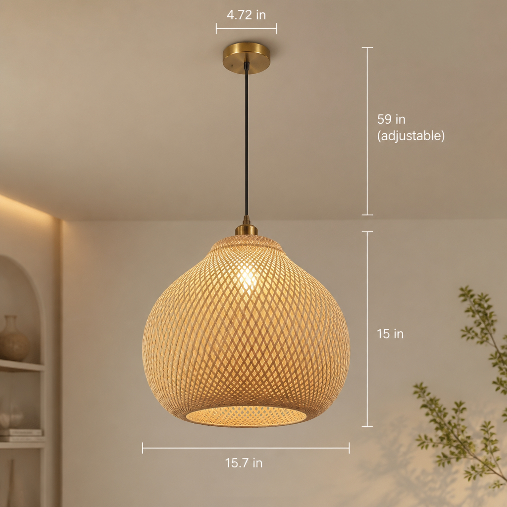 Japandi Bamboo Woven Pendant Light