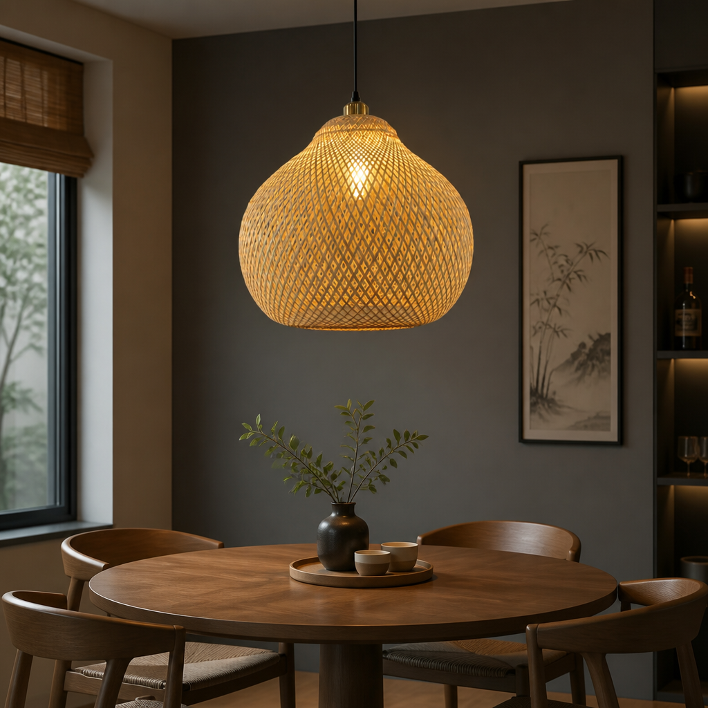 Japandi Bamboo Woven Pendant Light