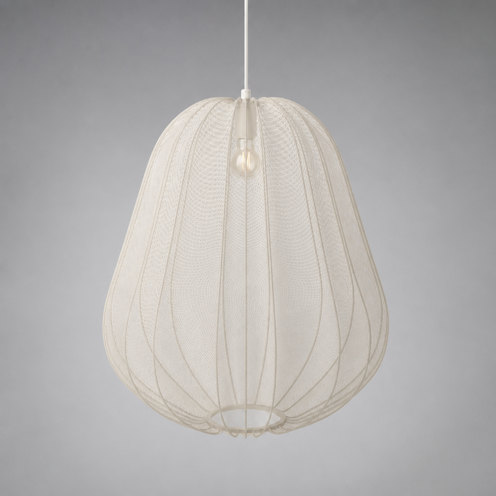 Japandi Ivory Mesh Pumpkin Pendant Light