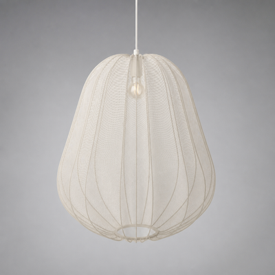 Japandi Ivory Mesh Pumpkin Pendant Light