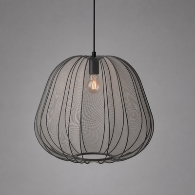 Japandi Ivory Mesh Pumpkin Pendant Light