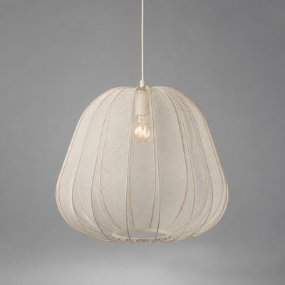 Japandi Ivory Mesh Pumpkin Pendant Light