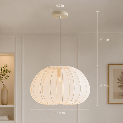Japandi Ivory Mesh Pumpkin Pendant Light