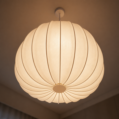 Japandi Ivory Mesh Pumpkin Pendant Light
