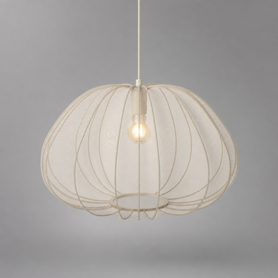 Japandi Ivory Mesh Pumpkin Pendant Light