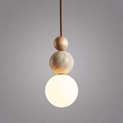 Japandi Stone & Wood LED Chandelier