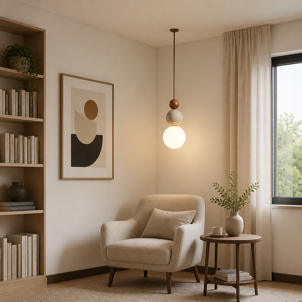Japandi Stone & Wood LED Chandelier