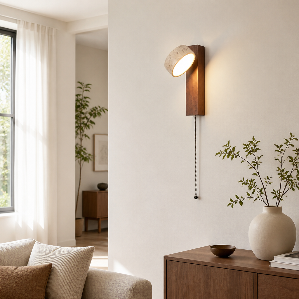Japandi Travertine LED Rotating Wall Sconce