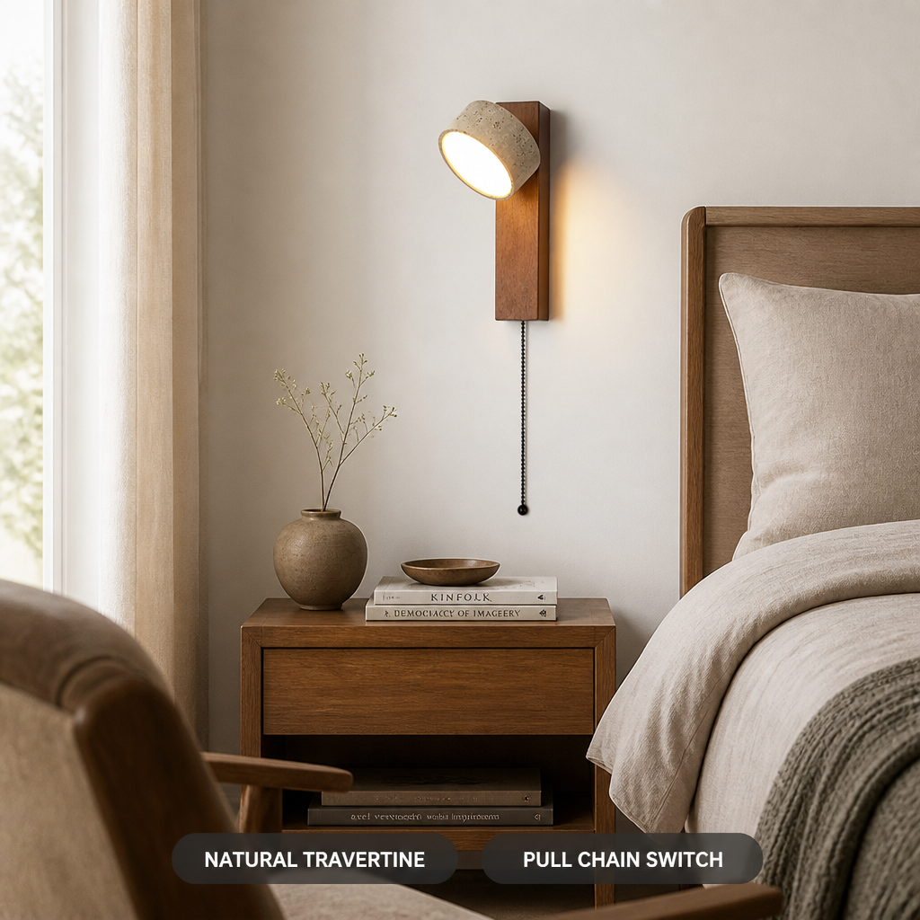 Japandi Travertine LED Rotating Wall Sconce
