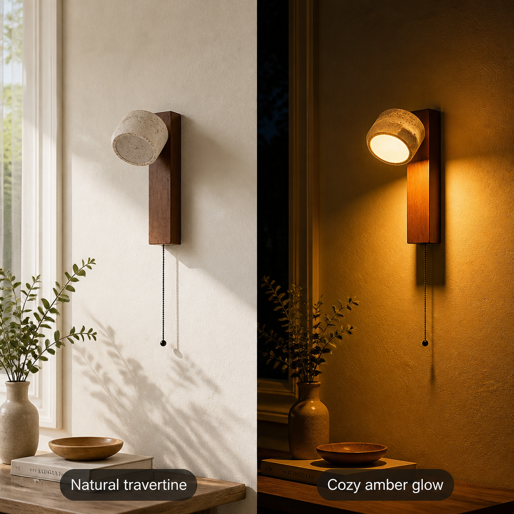 Japandi Travertine LED Rotating Wall Sconce