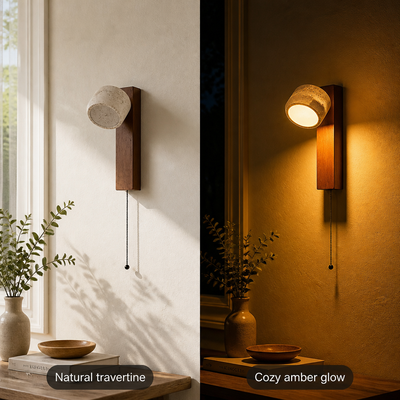Japandi Travertine LED Rotating Wall Sconce