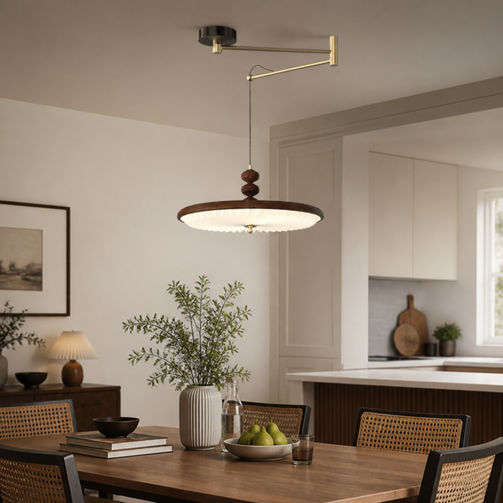 Japandi Walnut Wood LED Pendant Light