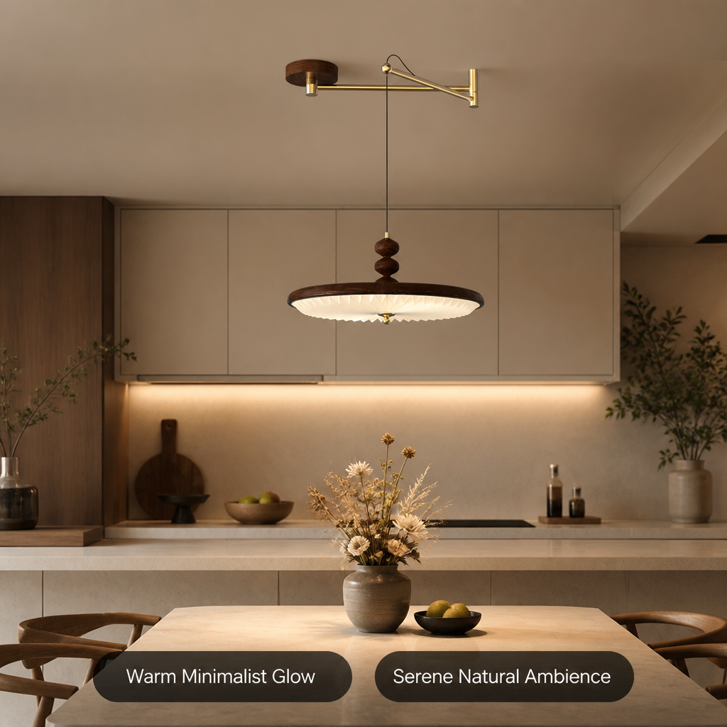 Japandi Walnut Wood LED Pendant Light