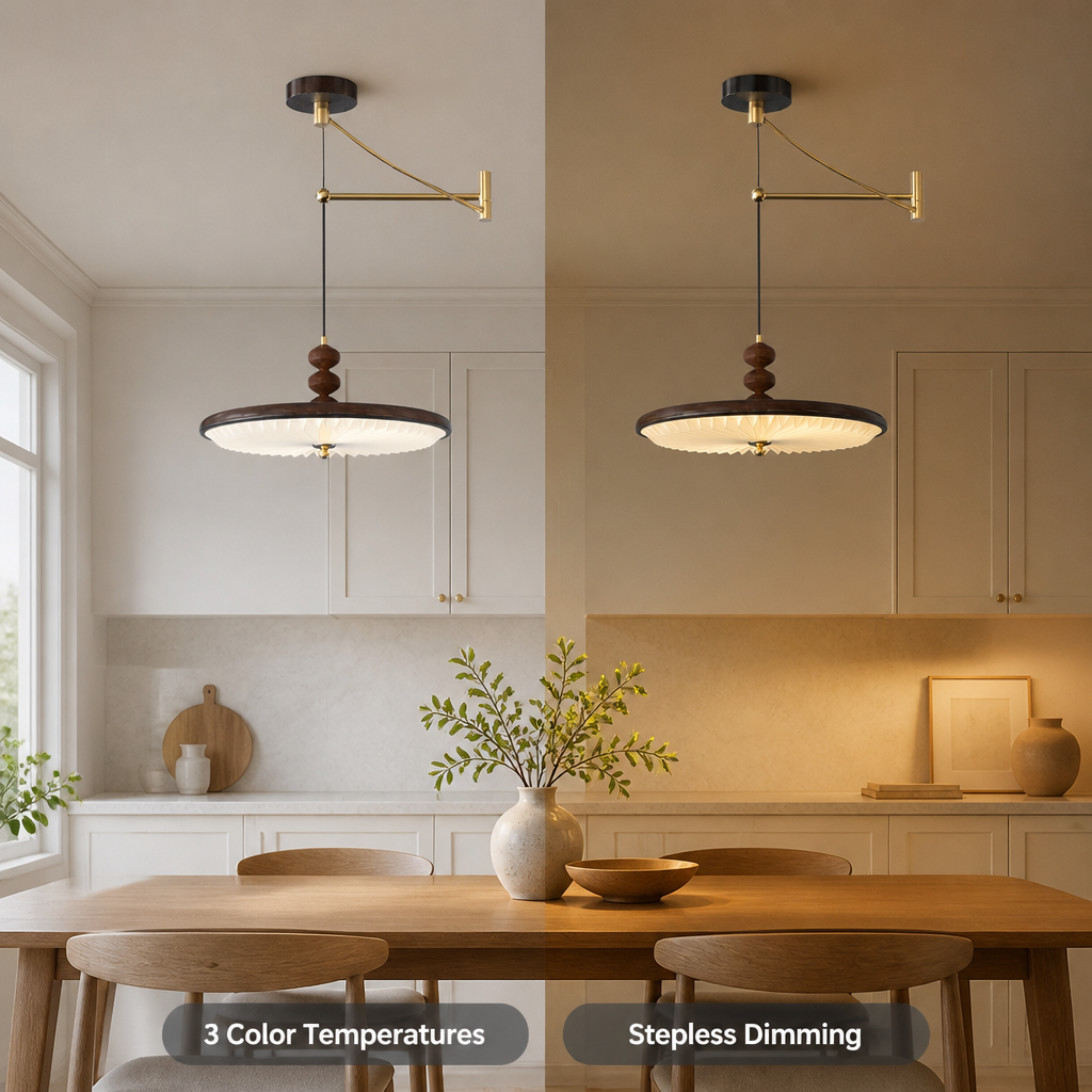 Japandi Walnut Wood LED Pendant Light