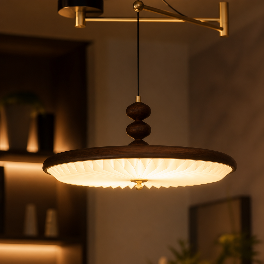Japandi Walnut Wood LED Pendant Light