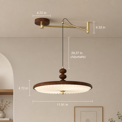 Japandi Walnut Wood LED Pendant Light