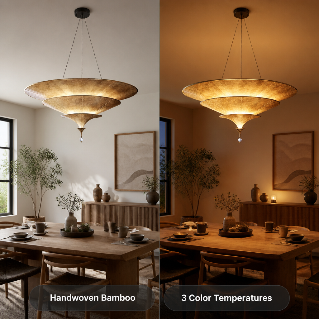 Japanese Handwoven Bamboo Umbrella Pendant Light
