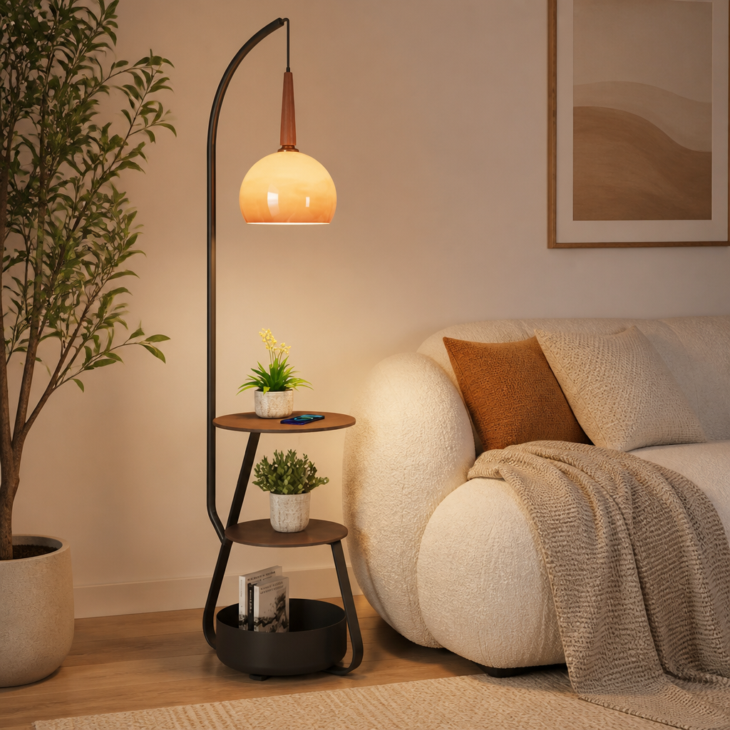 Japanese LED Pumpkin Shade Floor Lamp