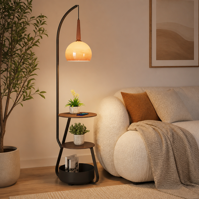Japanese LED Pumpkin Shade Floor Lamp