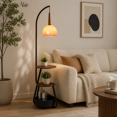 Japanese LED Pumpkin Shade Floor Lamp