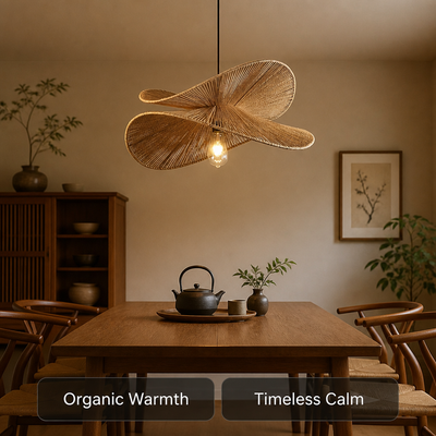 Japanese Natural Fiber Hand-Woven Pendant Light