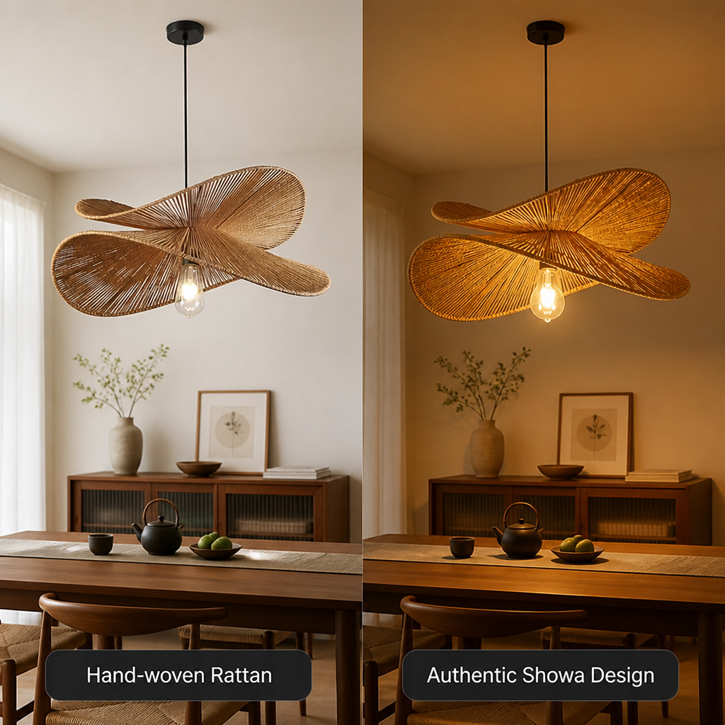Japanese Natural Fiber Hand-Woven Pendant Light