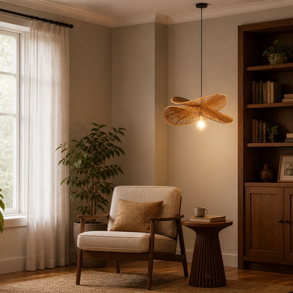 Japanese Natural Fiber Hand-Woven Pendant Light