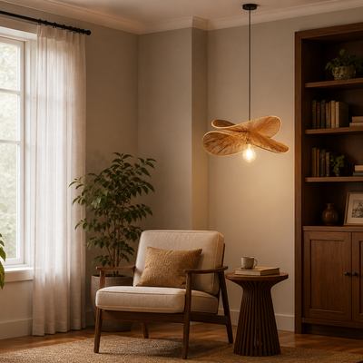 Japanese Natural Fiber Hand-Woven Pendant Light