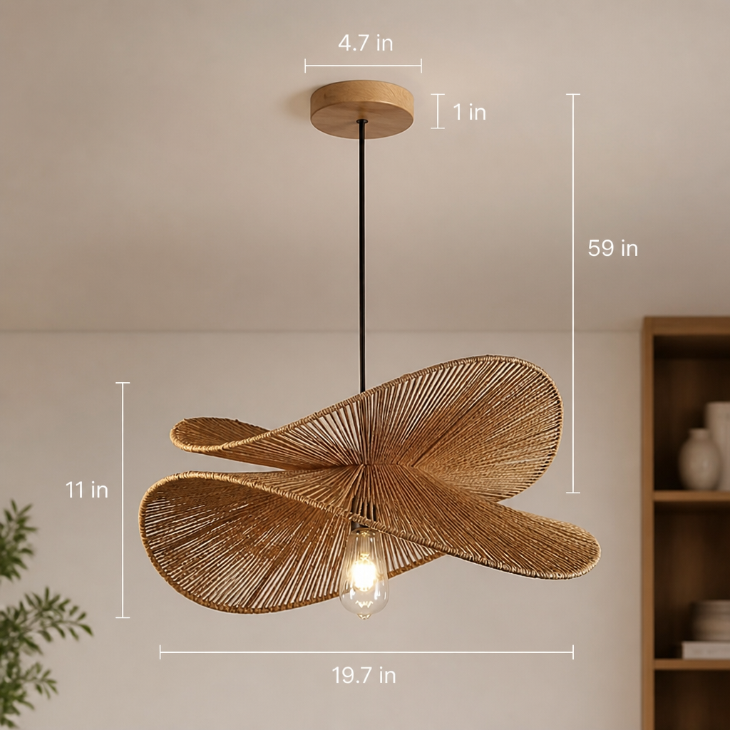 Japanese Natural Fiber Hand-Woven Pendant Light