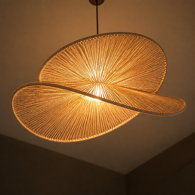 Japanese Natural Fiber Hand-Woven Pendant Light