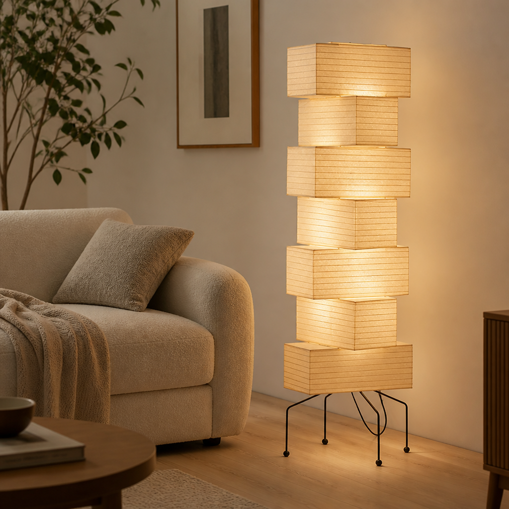 Japanese Rice Paper LED Lantern Floor Lamp