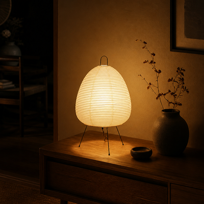 Japanese Rice Paper Tripod Table Lamp