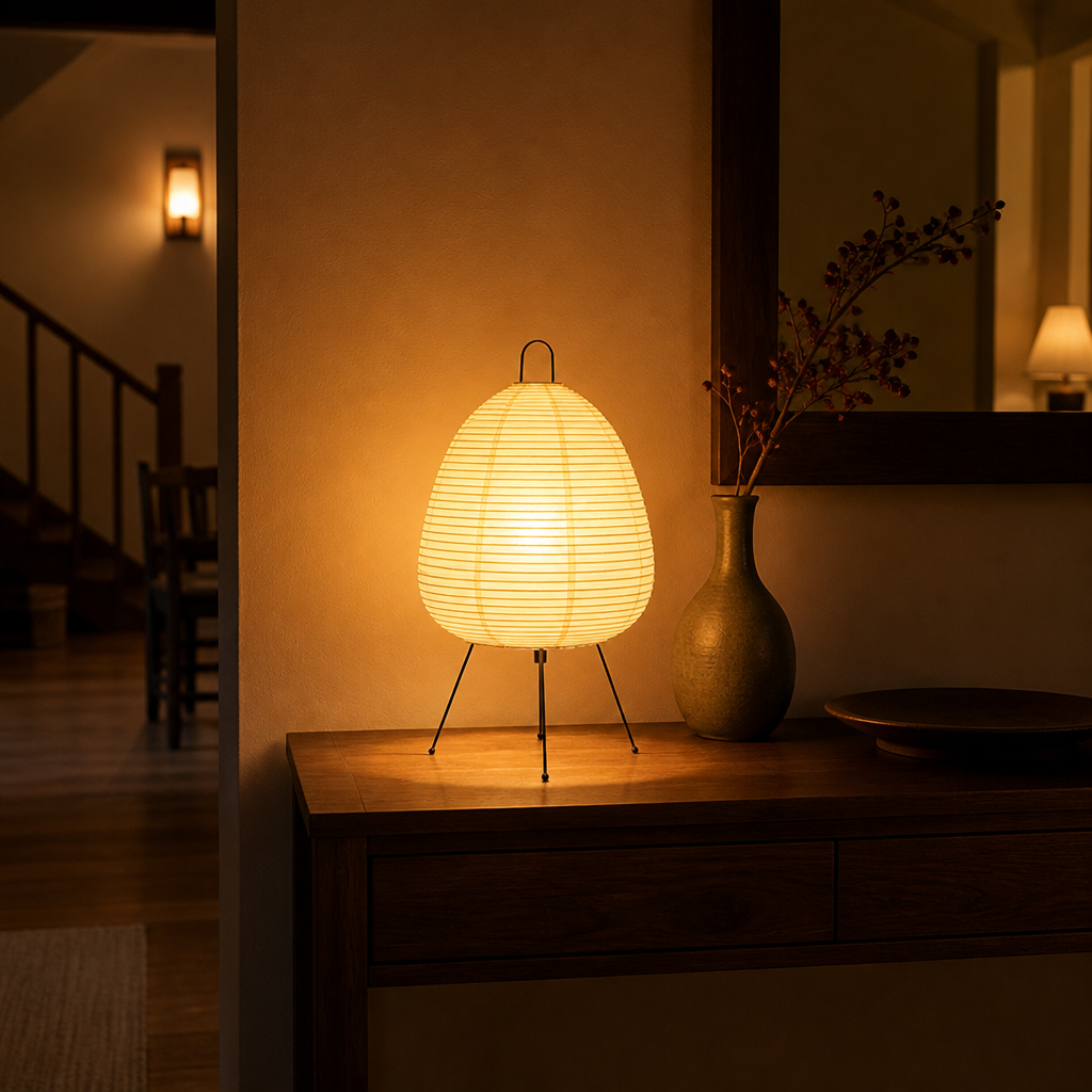 Japanese Rice Paper Tripod Table Lamp