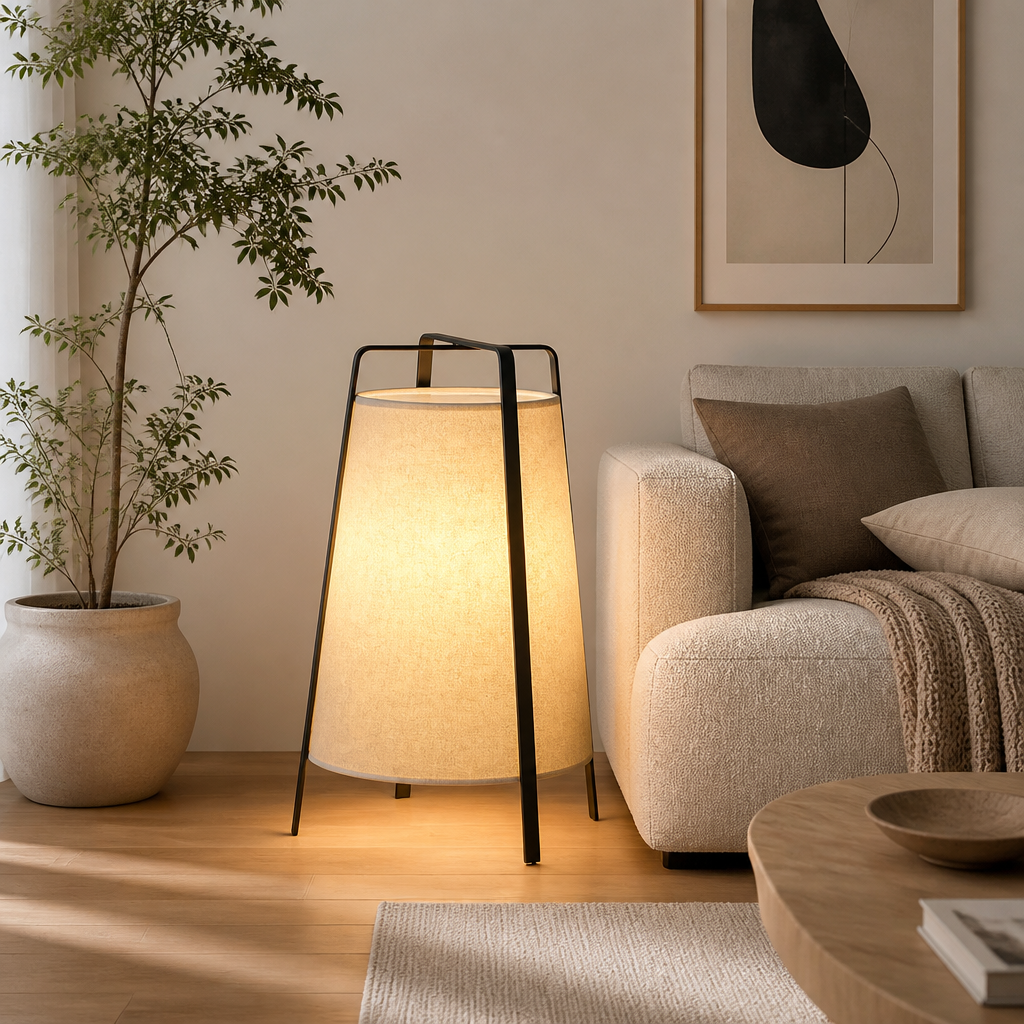 Japanese Wood & Fabric LED Floor Lamp