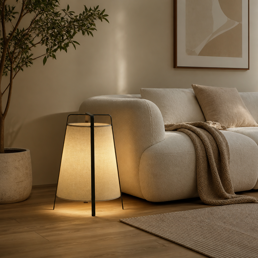 Japanese Wood & Fabric LED Floor Lamp