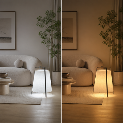 Japanese Wood & Fabric LED Floor Lamp