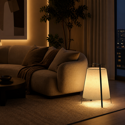 Japanese Wood & Fabric LED Floor Lamp