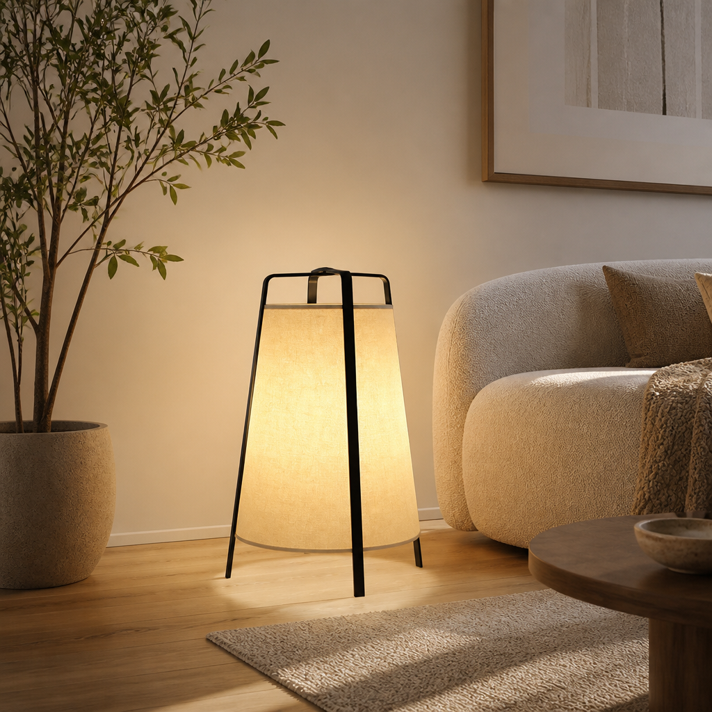 Japanese Wood & Fabric LED Floor Lamp