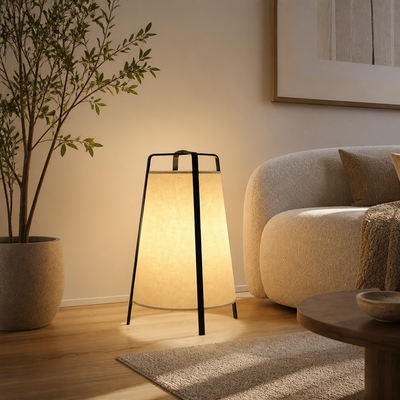 Japanese Wood & Fabric LED Floor Lamp