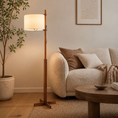 Japanese Wood LED Adjustable Height Floor Lamp