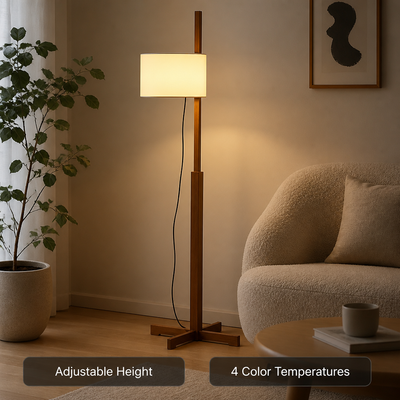 Japanese Wood LED Adjustable Height Floor Lamp