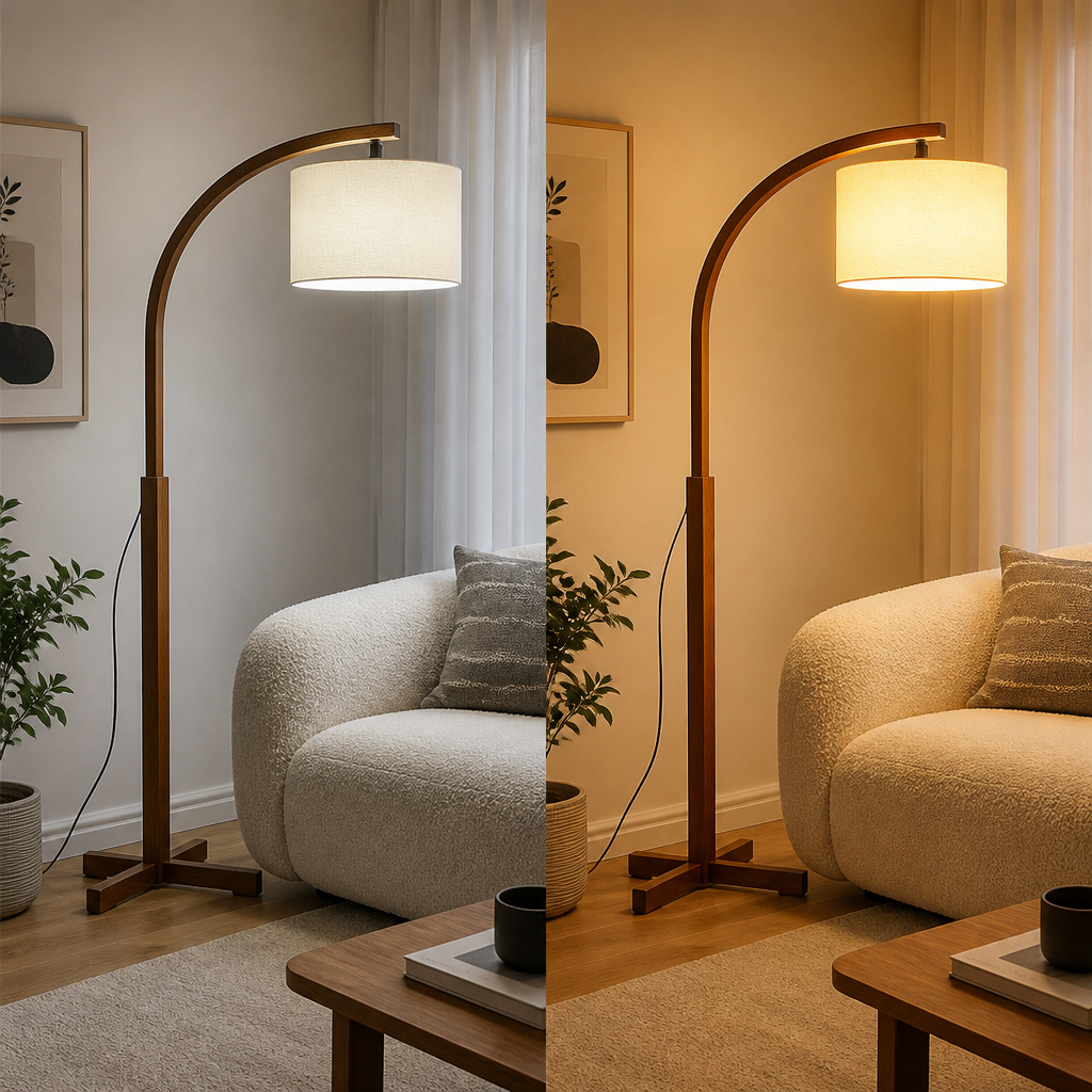 Japanese Wood LED Adjustable Height Floor Lamp